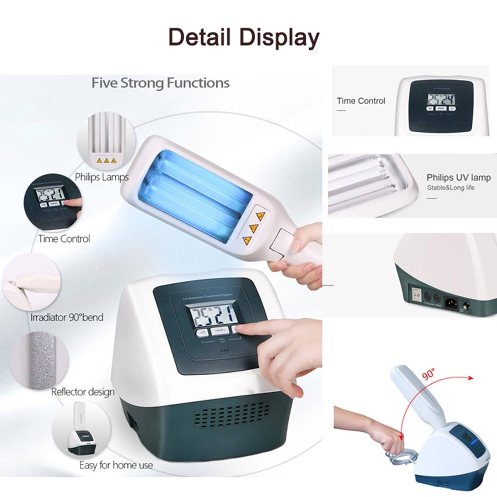 Lampa Uv Do Fototerapii WąSkopasmowej 311 Nm - Powierzchnia NaśWietlania 104 Cm², Terapia śWiatłEm Uvb + Dwie żAróWki + Timer + WyśWietlacz Lcd, Bezpieczna I Skuteczna