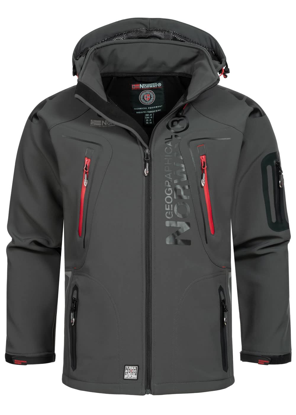 Geographical Norway Men's Grey - Dark Grey Softshell Functional Outdoor Jacket Water-Resistant - XX-Large