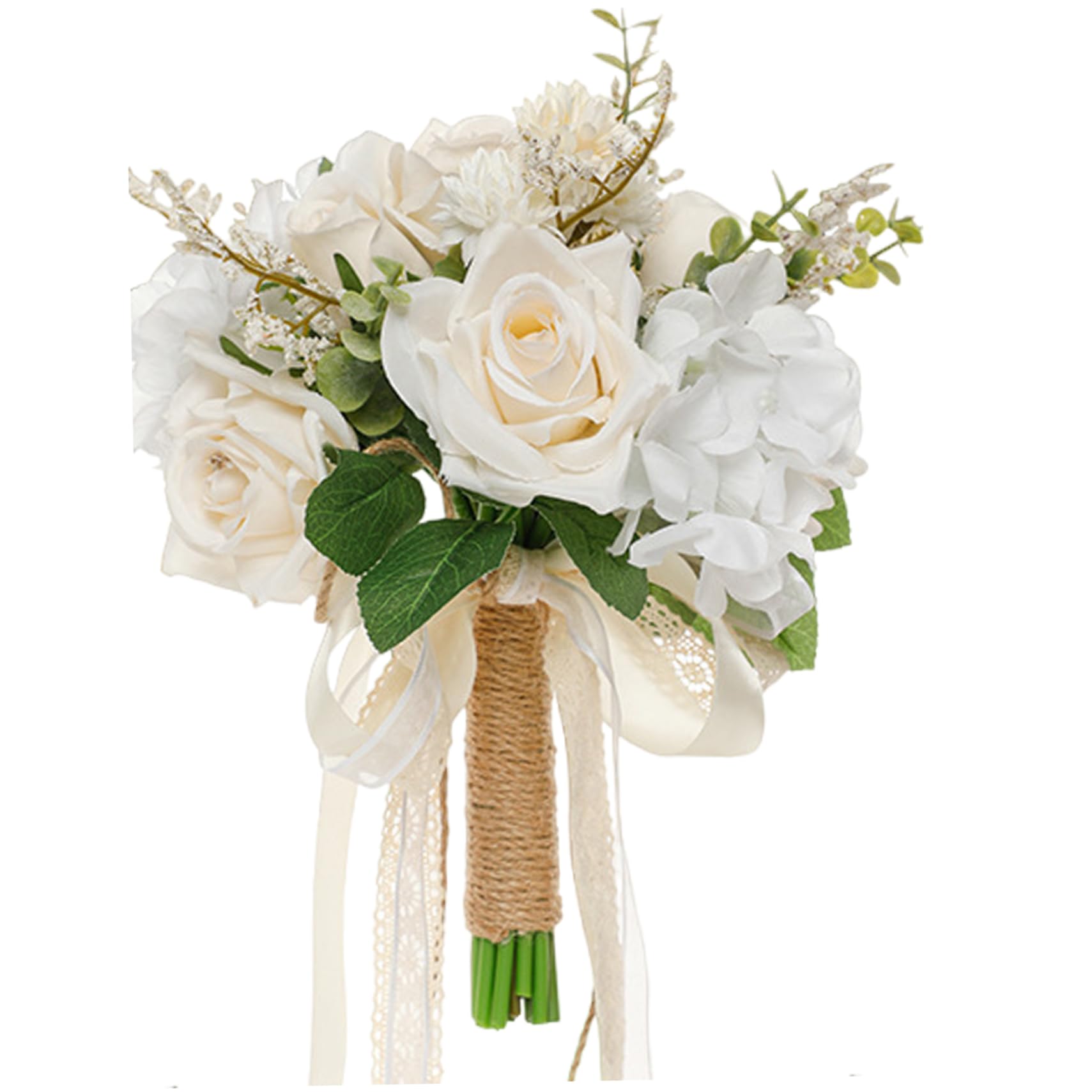 Grsrkep Wedding Bouquets for Bride/Bridesmaid Handheld Champagne Bridal Bouquet with Handle 10x7 Lifelike Silk Artificial Flowers for Wedding