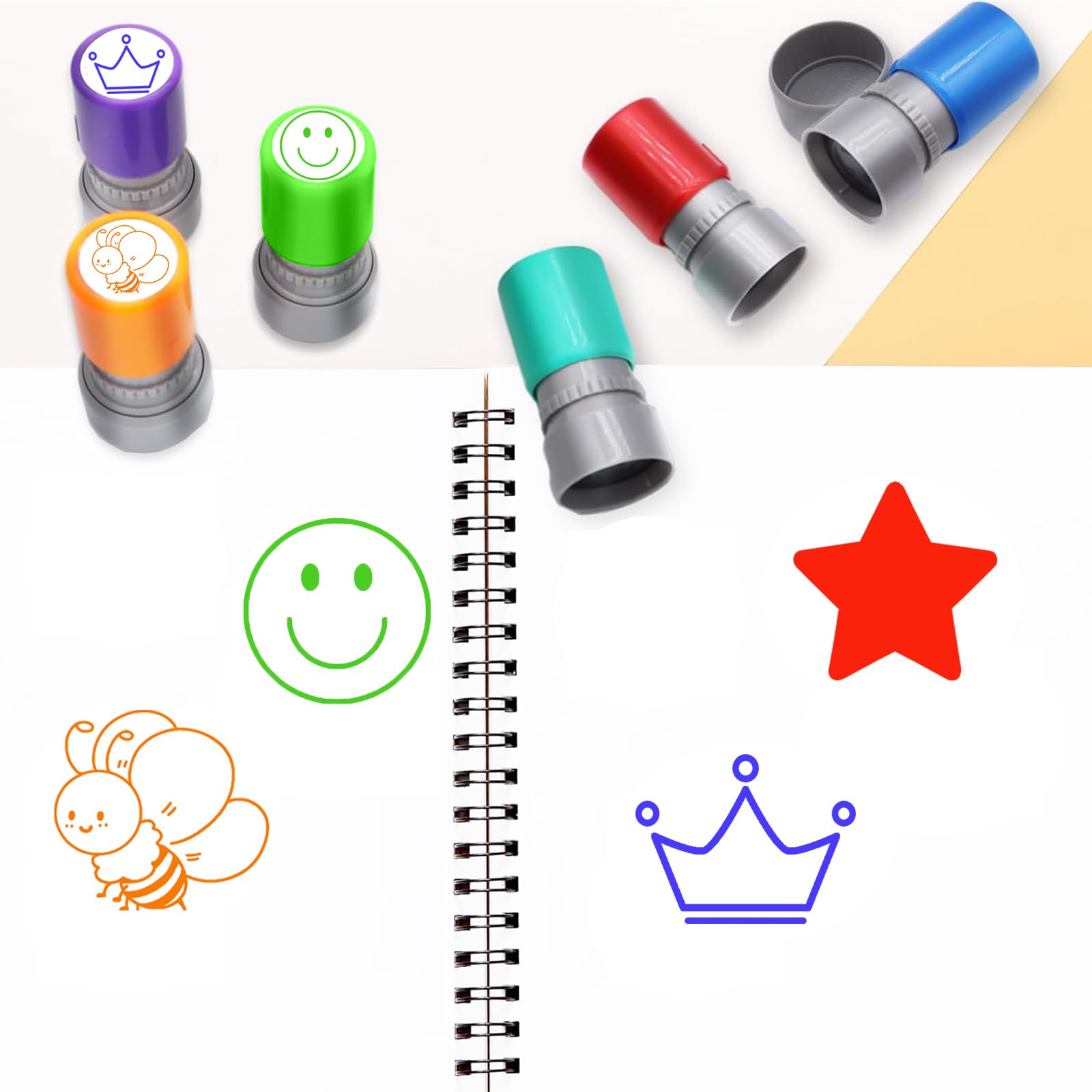 Set di 4 timbri autoinchiostranti per insegnanti, lode incoraggiamento bambini, punteggio per insegnanti, timbri motivazionali, timbri colorati dei cartoni animati, set di timbri per la ricompensa