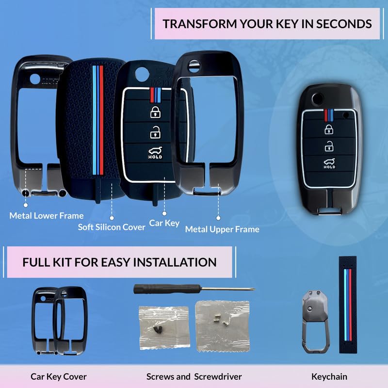 Image of NEODRIFT 'KeyShield' Car Key Cover for KIA Sonet (Shape 3, 03 Buttons) (Durable, Stylish, and 360 Protection)
