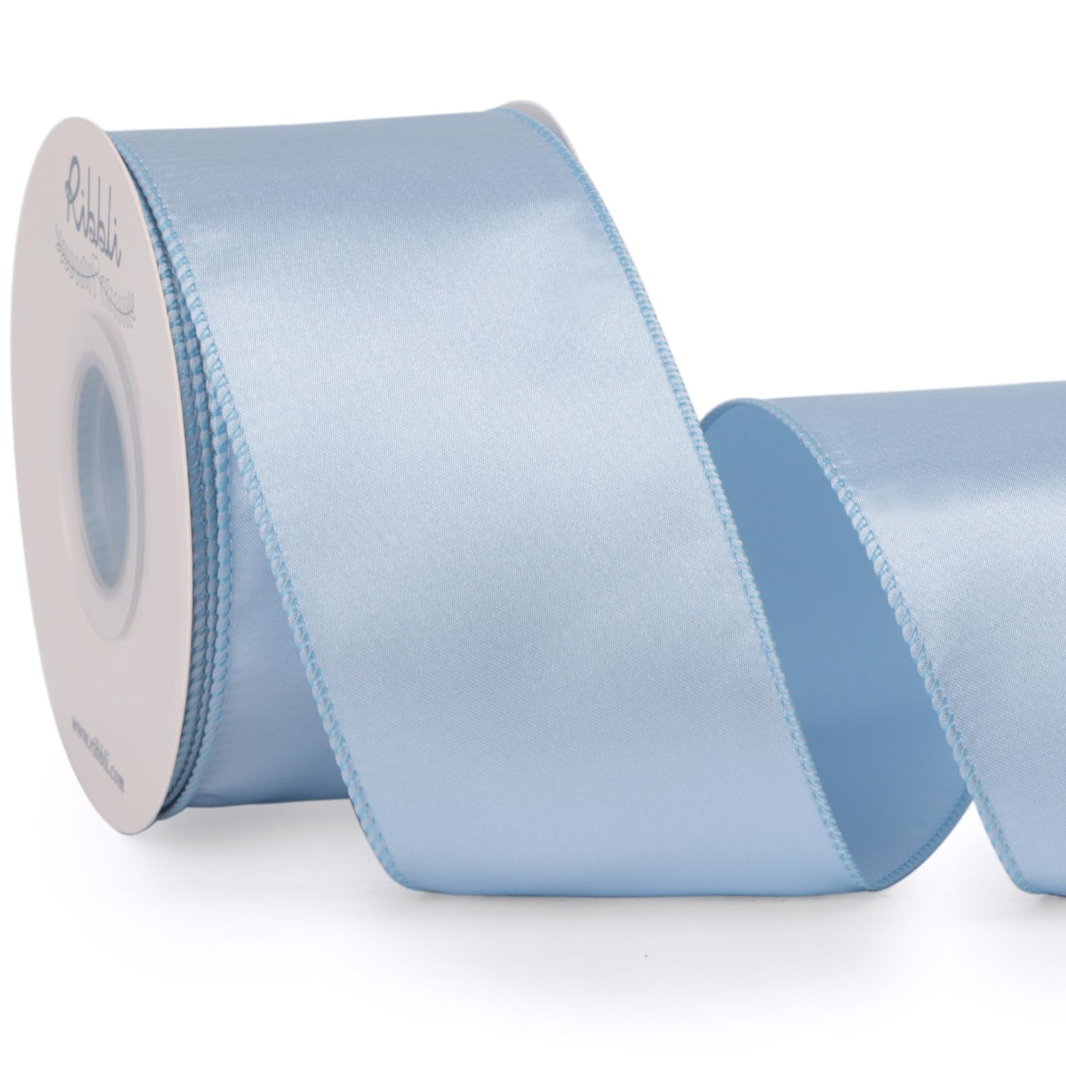 Photo 1 of Ribbli Blue Satin Wired Ribbon 2.5 Inch