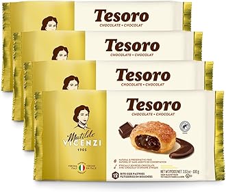 Tesoro Chocolate Filling by Pasticceria Matilde Vicenzi, Chocolate Cream Filled Puff Pastry Patisserie, Kosher Dairy, Made in Italy, 3.53oz (100g), 4-Pack