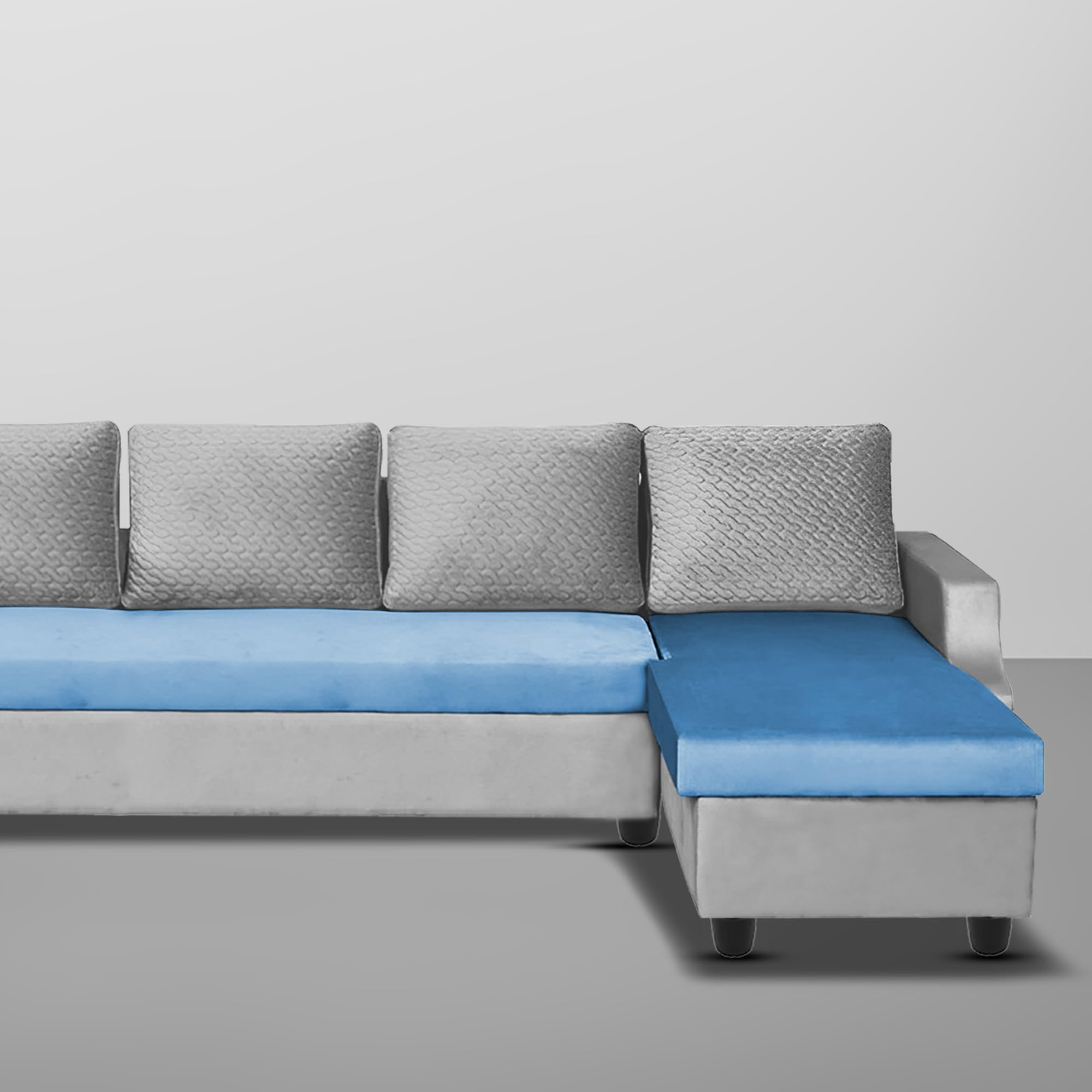 BRAXTON Oscar RHS 6 Seater L Shape Sofa Set for Living Room (Turquise Grey Fabric) Premium Fabric Sofa 1