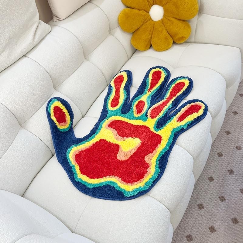 LAKEA Handmade Palm Rug Shape Tufted Carpet Plush Fluffy Soft Multiple Color Home Decor Living Room Bedroom Room Aesthetic (31.5X31.5 Inch) image 3