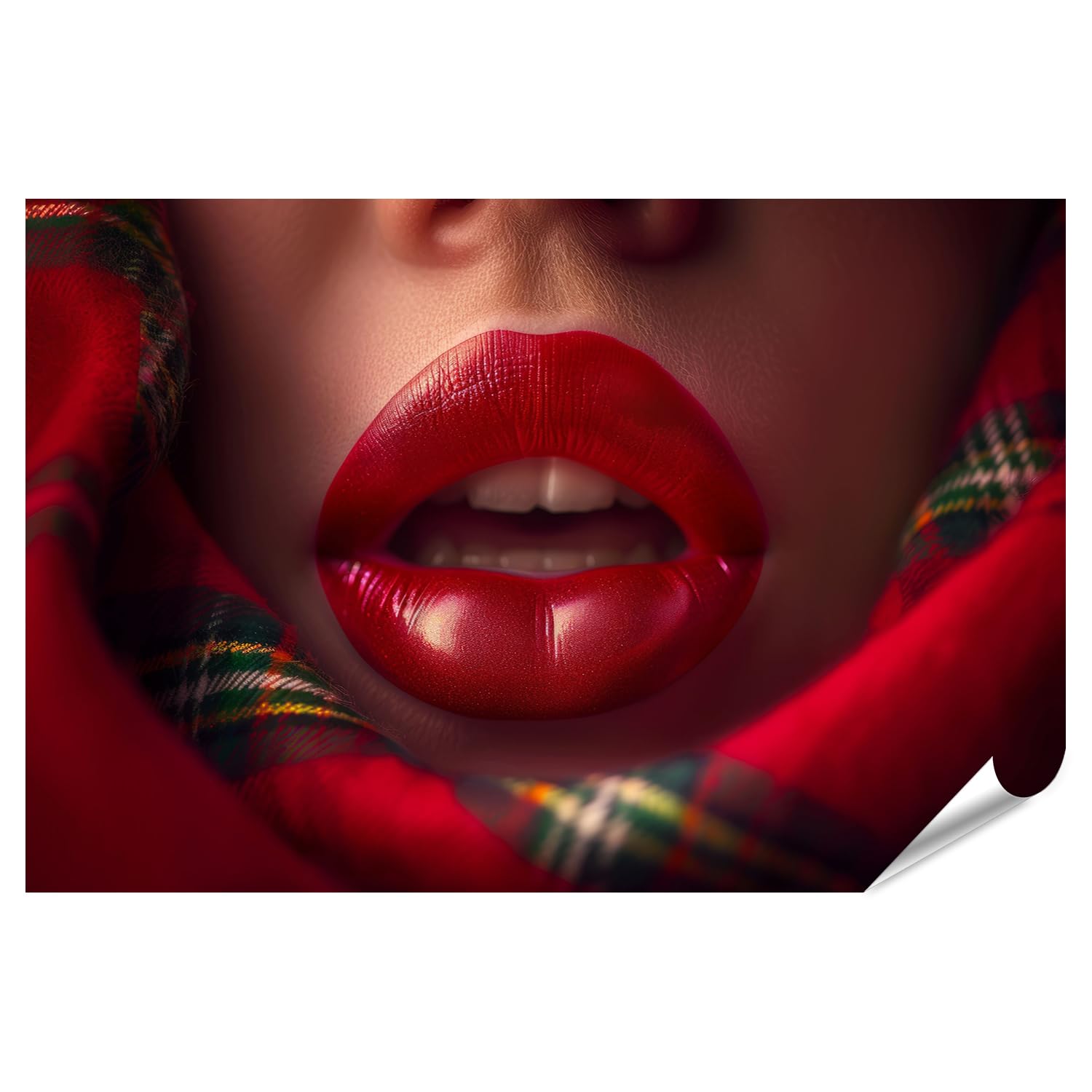 islandburner Prime XXL Poster Lèvres rouges et écharpe tartan pour chambre à coucher, boutique de mode, photos de qualité supérieure