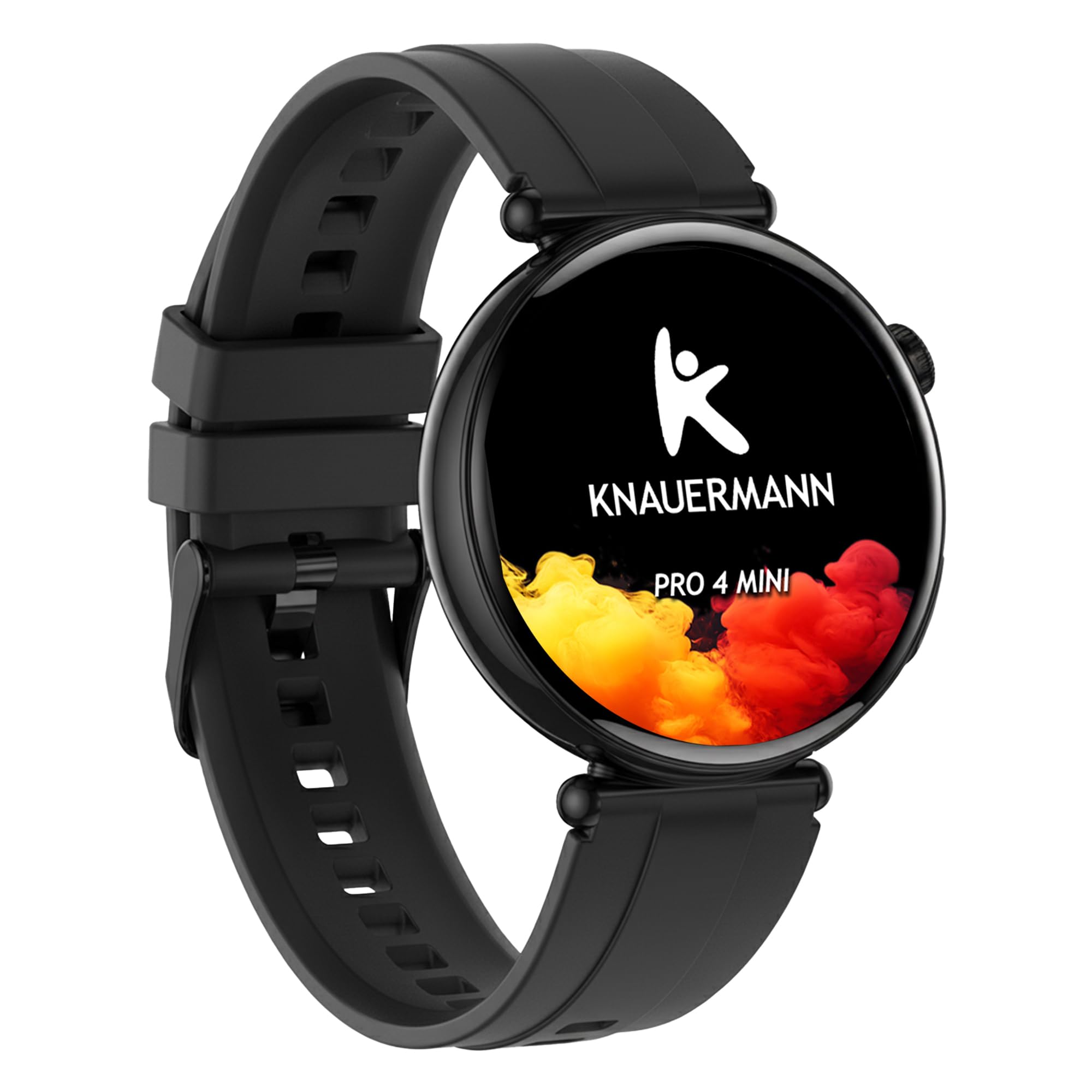Knauermann Pro 4 Mini (2026) Redondo Negro - ECG Reloj Sanitario Presión Arterial, Pulso y oxígeno en Sangre, análisis del sueño, telefonía, IP67, Silicona Negra
