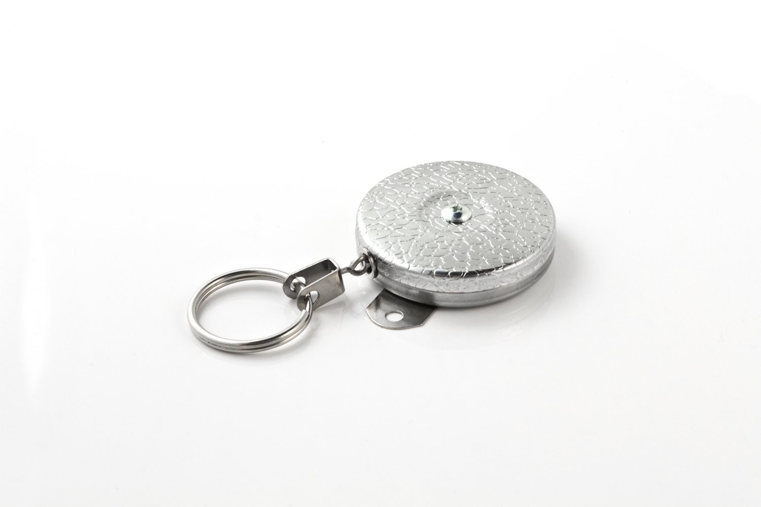 KEY-BAK Industrial Retractable Reel with 24" Stainless Steel Chain, Chrome Front, Steel Bracket Mount Back, Large Swivel and Split Ring, Model:0007-016