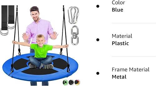 Miniatura 31 de SereneLife Columpio de platillo con kit para colgar, columpio de árbol al aire libre con giratorio giratorio para niños (negro)