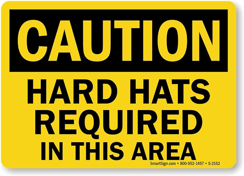 SmartSign-S-2152-AL "Caution - Hard Hats Required In This Area" Sign | 10" x 14" Aluminum - Black on Yellow