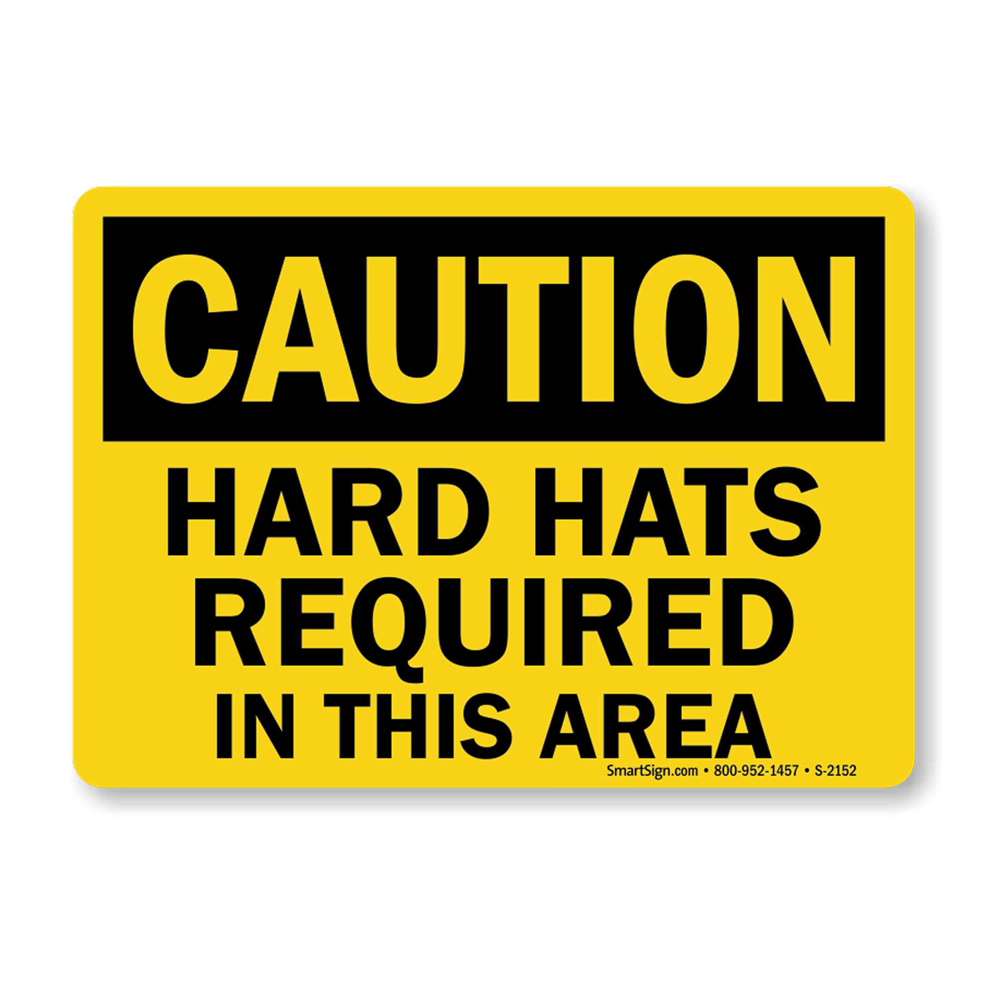 SmartSign-S-2152-AL "Caution - Hard Hats Required In This Area" Sign | 10" x 14" Aluminum - Black on Yellow