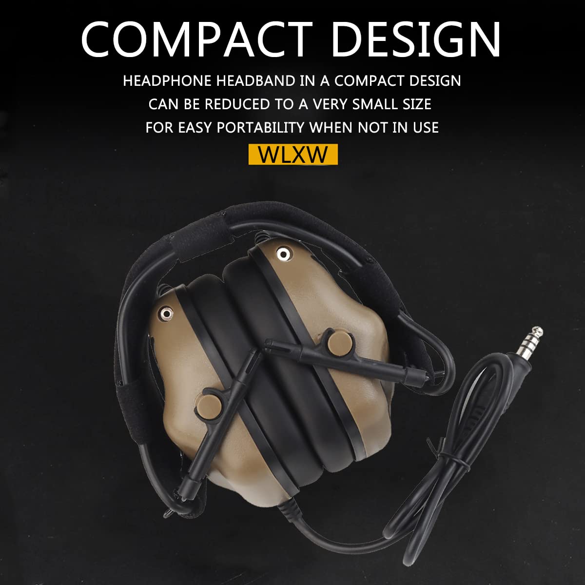 WLXW Auriculares Tácticos para Airsoft (Montados En La Cabeza Y Montados En El Casco), Orejeras Tácticas Aire Libre (Sin Reducción Ruido), con Brazo Adaptador Riel ARC para Casco