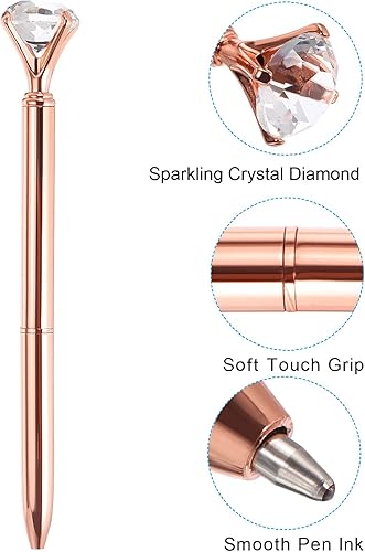 Miniatura 4 de PATIKIL Bolígrafo de tinta negra, paquete de 6 bolígrafos de metal con giro de diamante de cristal, punta media de 0.039 pulgadas para tomar notas,