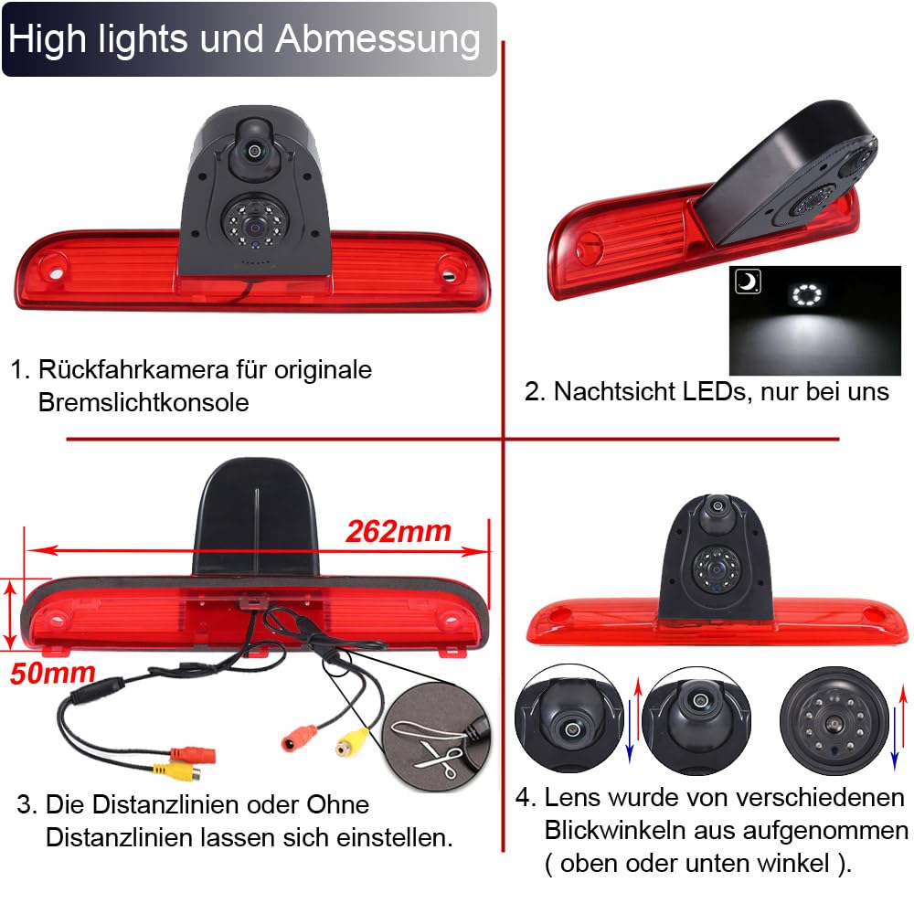 Trzecia lampa hamowania, kamera podwójna kamera cofania z wyświetlaczem LCD o przekątnej 7", zamiennik lusterka wstecznego do Fiat Van Wezel, Opel, Vauxhall, FIAT, Ducato, III, Citroen, Jumper, II