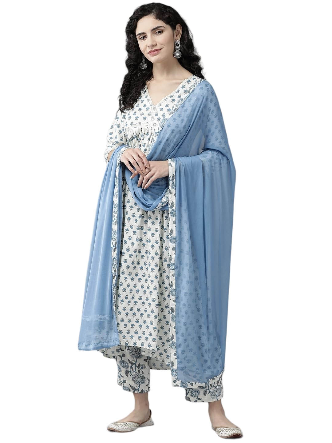 aarikkaWomens Blue Colour Rayon Printed Kurti & Pant Set