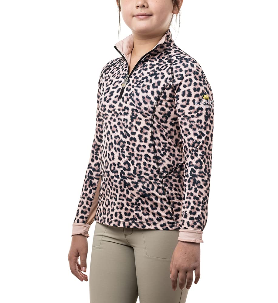 Kastel Denmark Girls Long Sleeve Sun Shirt with Print | Sun Protective UPF 30+ | 1/4 Zip Mock Neck (Animal Print, M)
