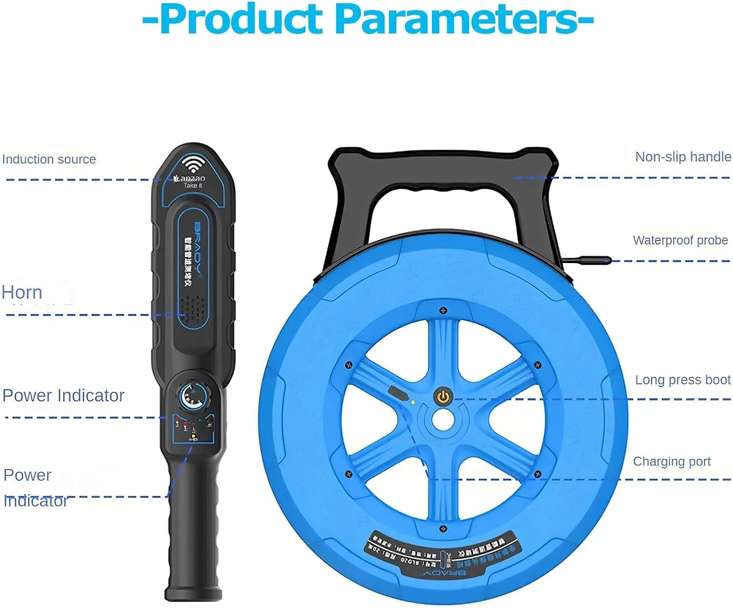 Pipe Blockage Detector Locators-Sensor, Water Pipe Wall Scanner With 8 Probe, 40cm Penetration, Metal PVC Water Pipes Clogging Tool(30m)