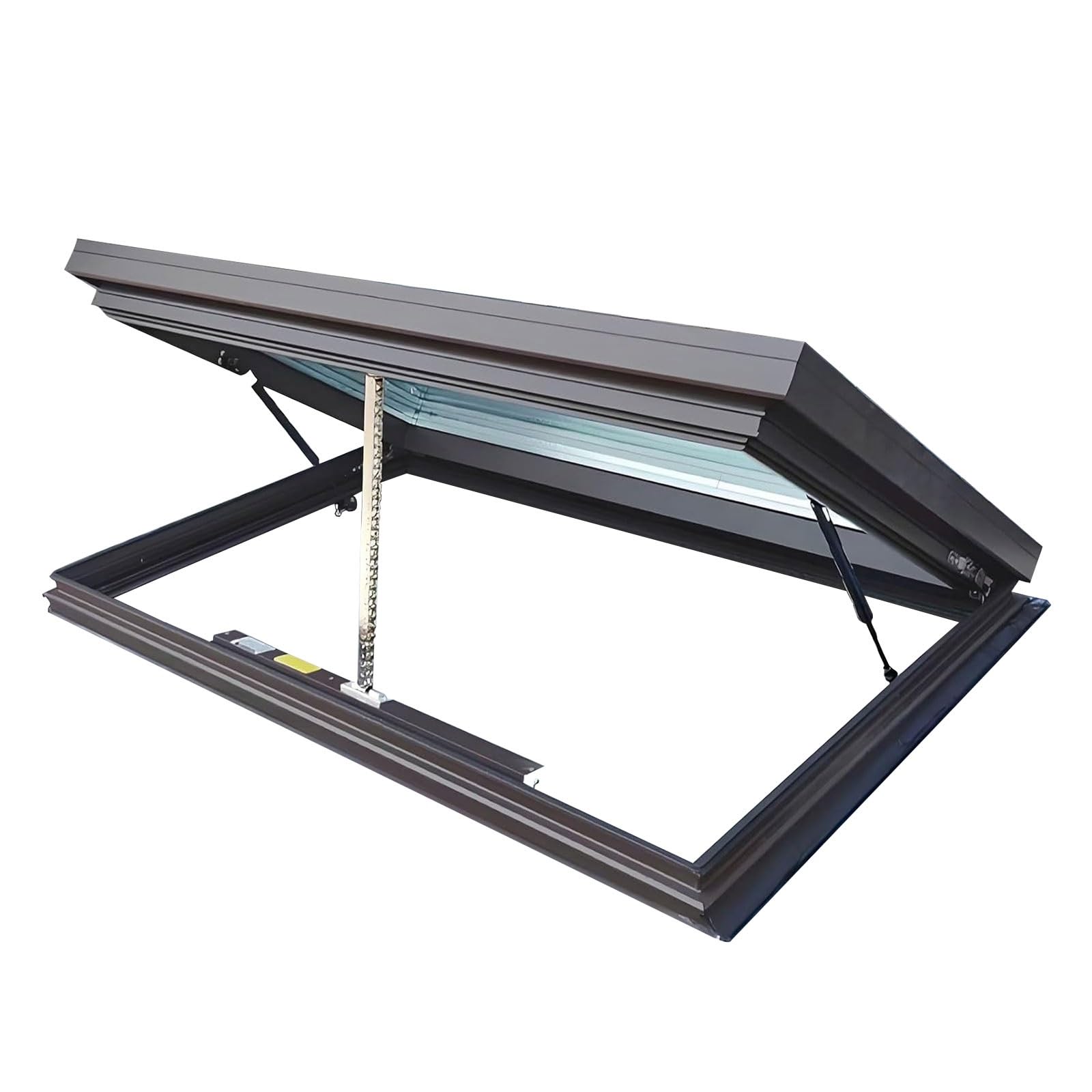 Ventana De Tejado Personalizable Vasistas En Aluminio Con Apertura Eléctrica Elevación a Gas Vidrio Templado De Doble Capa Control Remoto Y Sensor De Lluvia for Invernaderos Sótanos áticos(Brown,75x50
