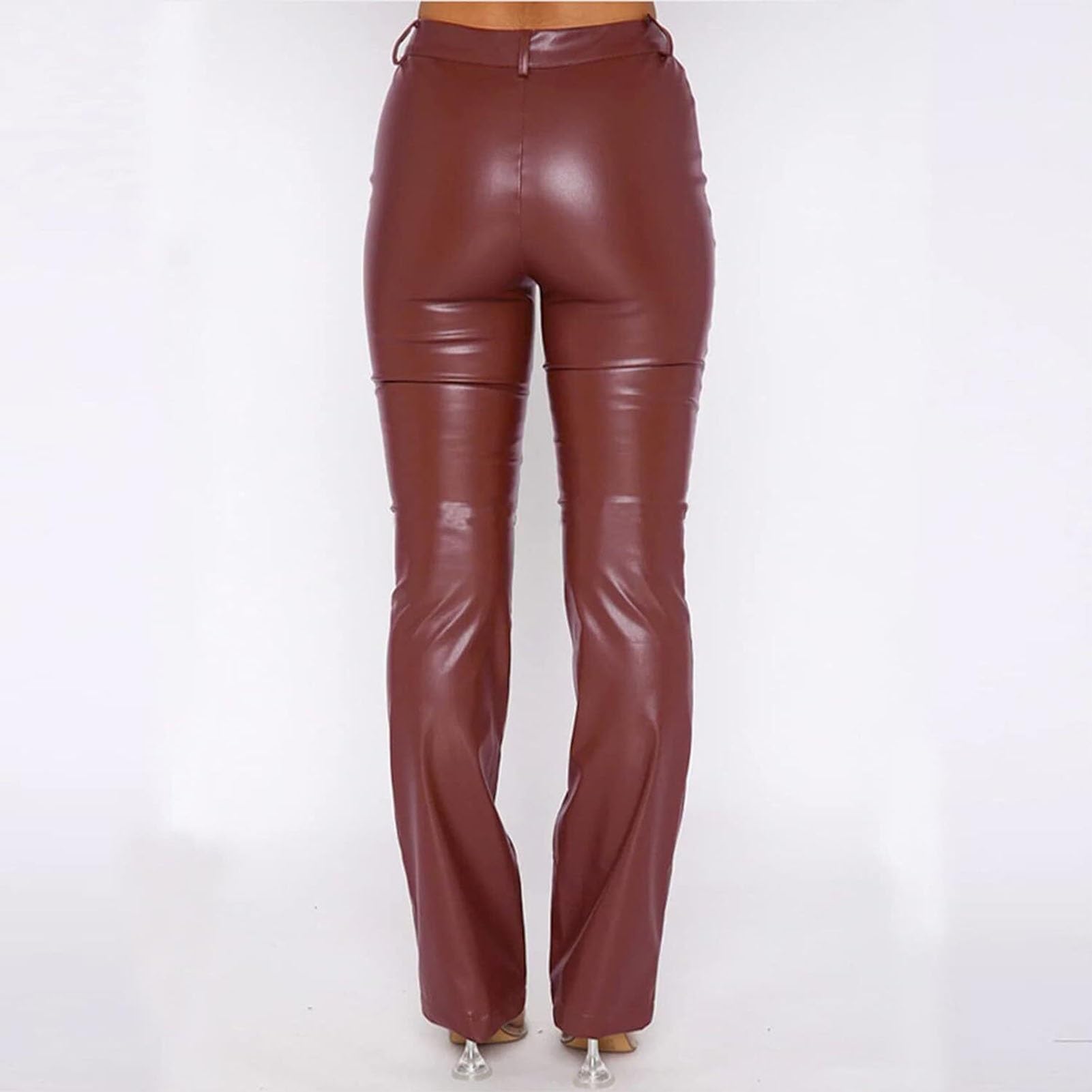 WEITING Damen-Hose In Lederoptik Schlaghosen High Waist Lederhose Bootcut Hose Lederhose