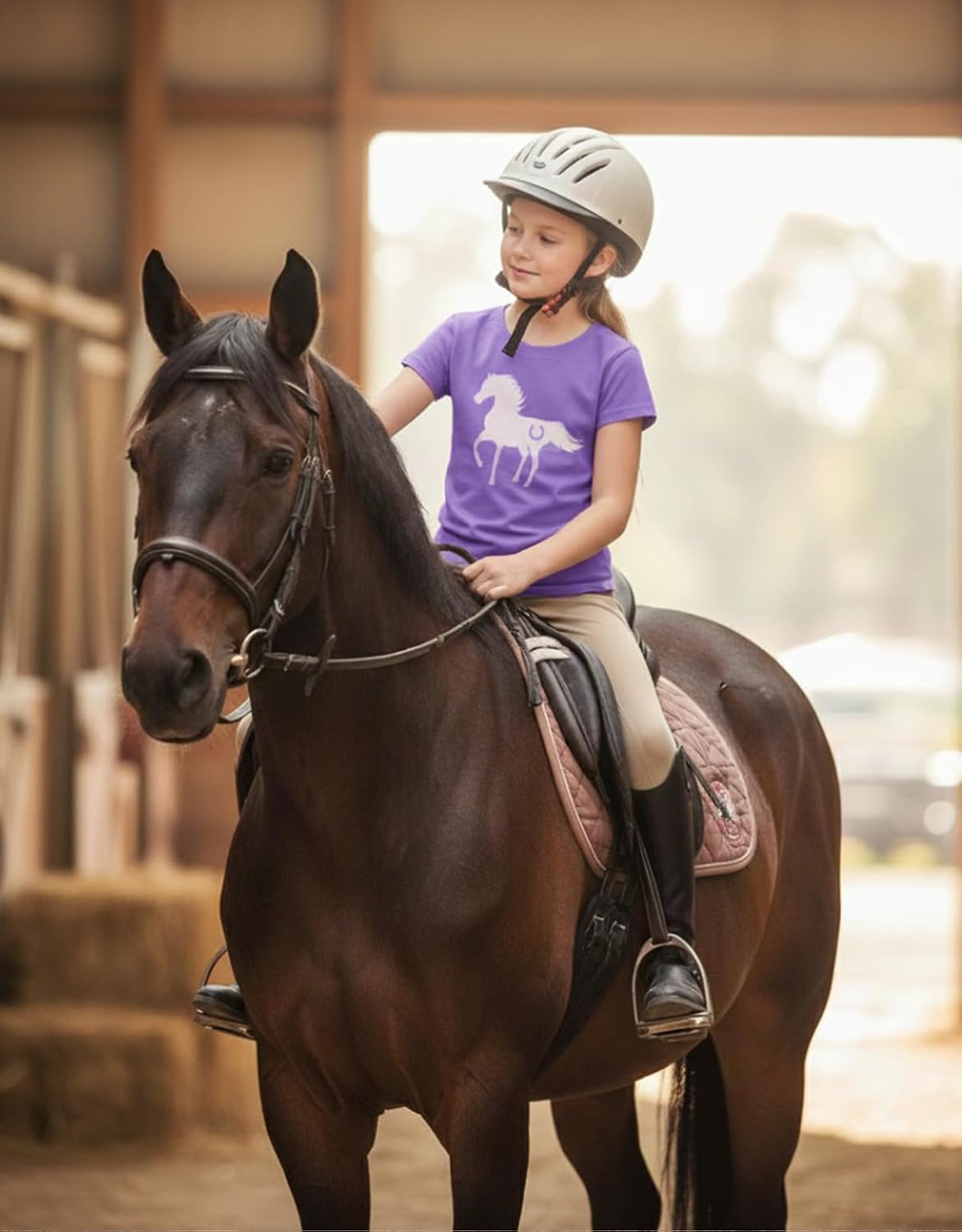 Tstars Fitted Tee for Girls 4th of July Valentines Shirt | Patriotic American Cute Kids Heart Graphic Horse T-Shirt