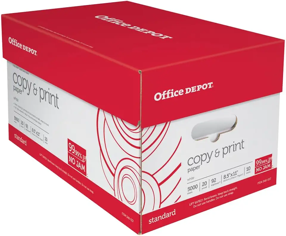 Office Depot Copy Print Paper, 8 1/2in. x 11in., 20 Lb, 500 Sheets Per Ream, Case Of 10 Reams, 1