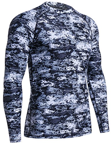 Image of HUGE SPORTS Men's Rash Guard Long Sleeves UPF 50+ UV Sun Protection Quick Drying Splice Compression Swim Shirts