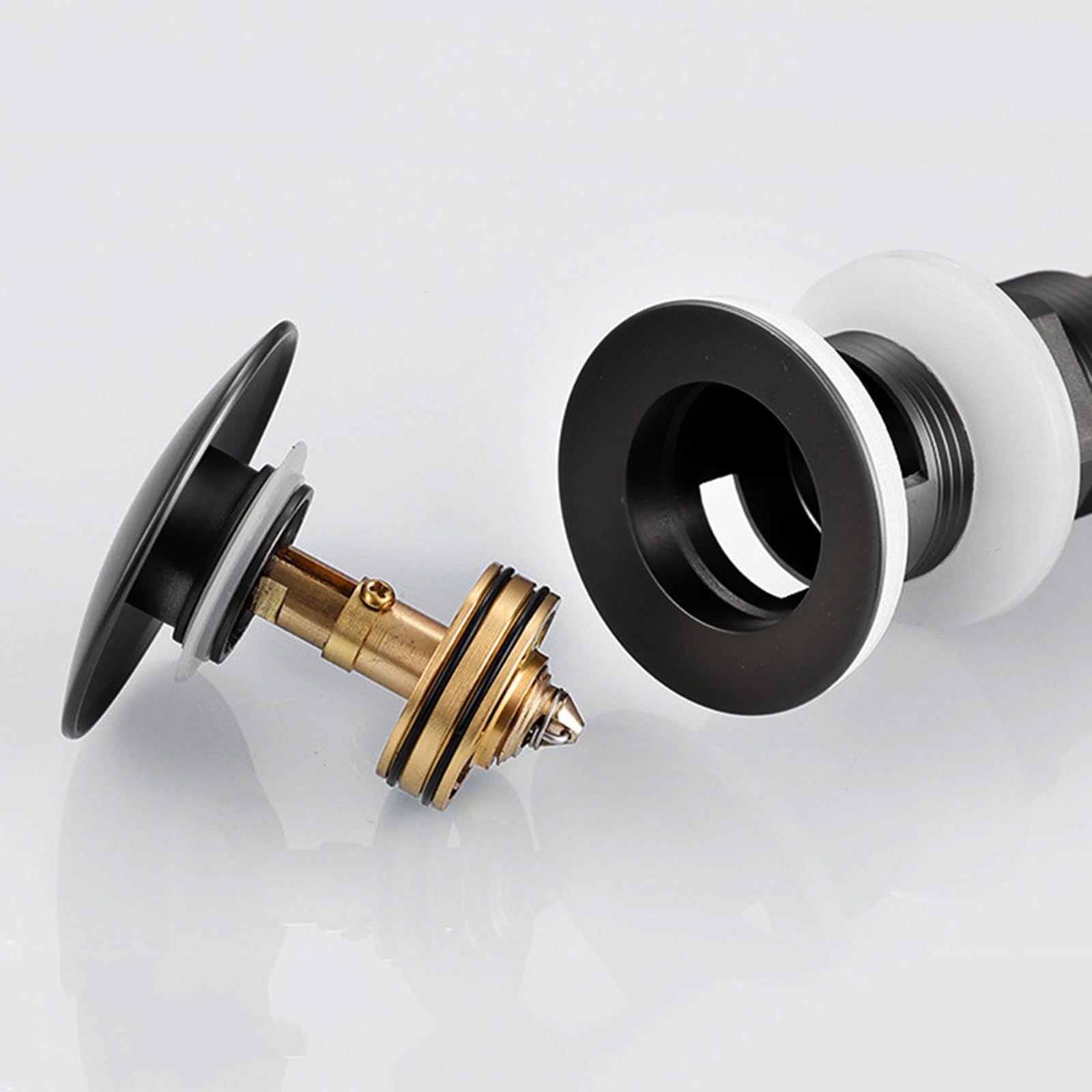 Desagüe Universal Con Rebosadero。Tapones de Desagüe Lavabo。VáLvula Para Lavabo Clic Clac。Desagüe A Presión Totalmente De Cobre,negro,Con Orificio De Rebosadero