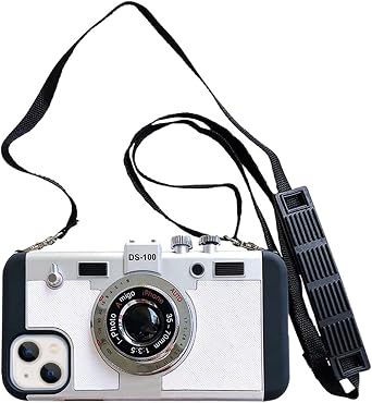 Yatchen Camera Case Compatible with iPhone 11, Cute 3D Vintage Camera with Lanyard Adjustable Shoulder Strap Girls Women Unique Cool Silicone PC Cover White