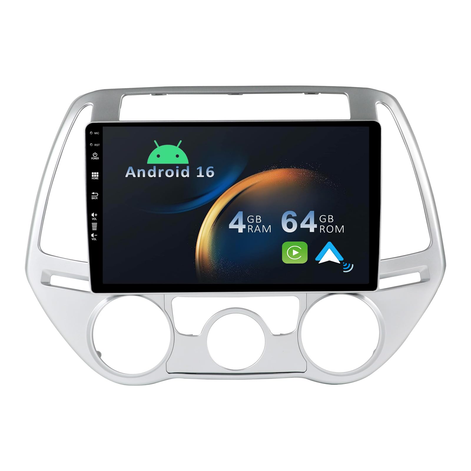 [4+64G] Android 16 2 Din Radio con navigazione per Hyundai i20 (2012-2014): [Integrato CarPlay/Android Auto/DSP/GPS/Bluetooth 5.0/WiFi/Controllo del volante/USB]-IPS 2.5D 9” Touch screen