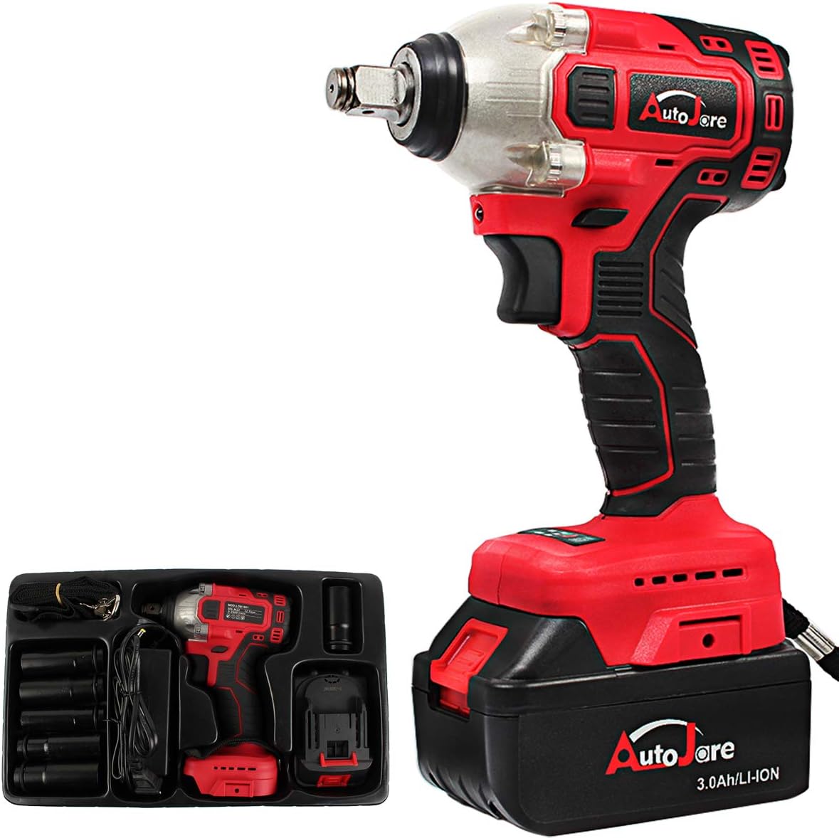 Autojare- 1/2inch Cordless Impact Wrench 20V Max/18V Impact Gun with 6pcs Sockets,Rechargeable Battery,Charger