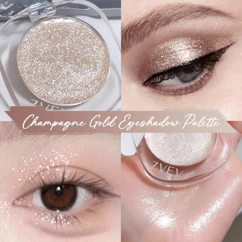 Eyeshadow Palette, Glitter Cream Eyeshadow Palette, Shimmering Creamy Purple Eyeshadow for Day & Night Eye Make-Up, Long-Lasting Waterproof Eye Shadow Pallets for Women Girls (2#Shimmer Gold) - Image 3