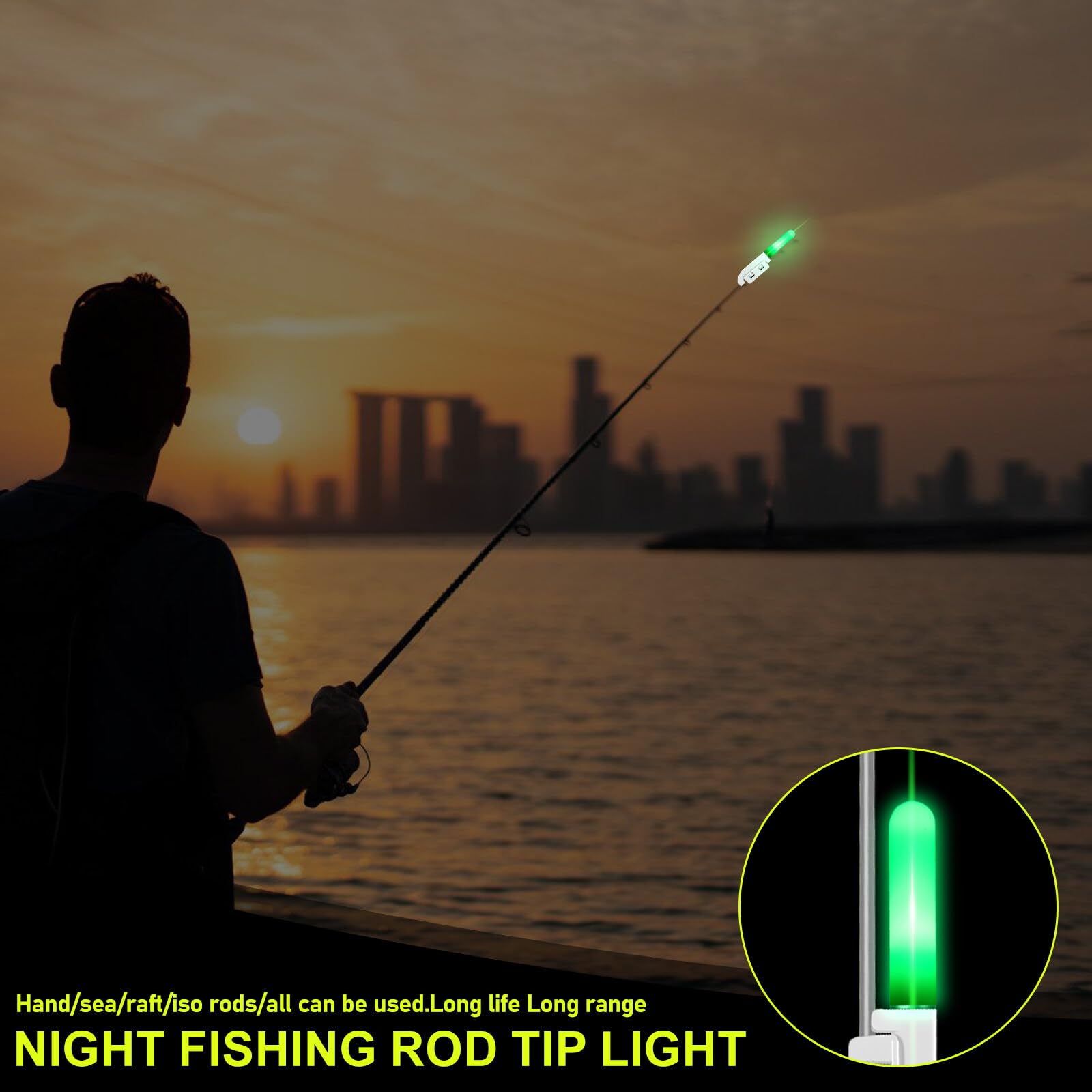 BAIFULAI 8 pezzi di luci a LED da pesca, indicatore di abbondanza, luci luminose con fibbia, per pesca notturna, per pesca in mare