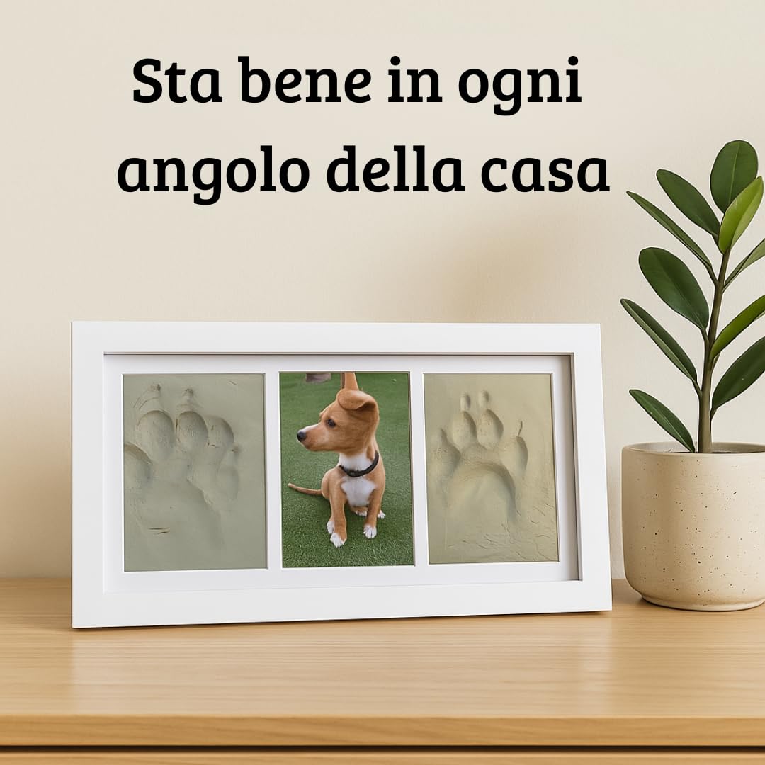 Marco per impronte di animali domestici (cane, gatto) con foto. Kit di stampa in argilla bianca. Scatola regalo con passepartout colorati. Ricordo personalizzato per cani e gatti.