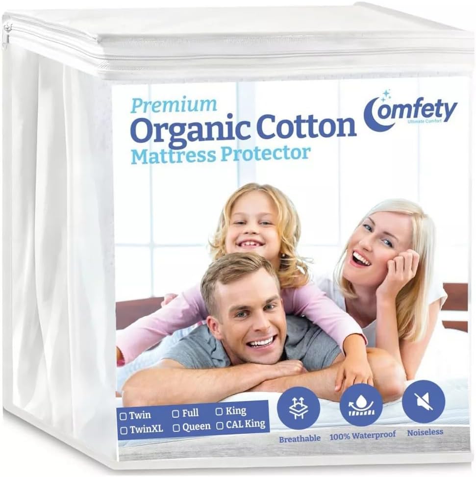 Organic Mattress Protector, 100% Waterproof & Hypoallergenic, Breathable Cotton Cover & Ultra Soft Mattress Pad Cover