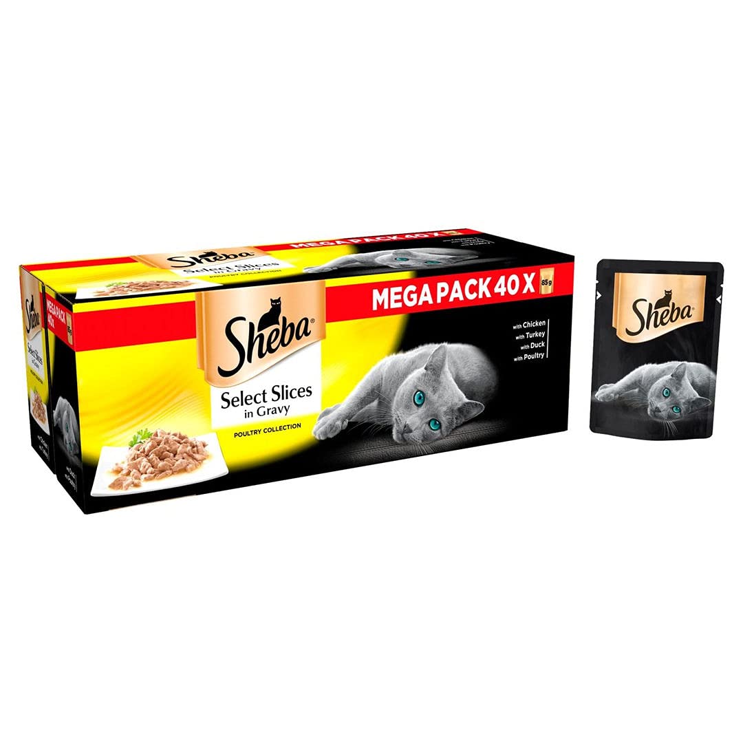 Pet Things Sheba Select Slices Cat Pouches Poultry Collection In Gravy 40x85g Bulk Pack (Pack of 3)