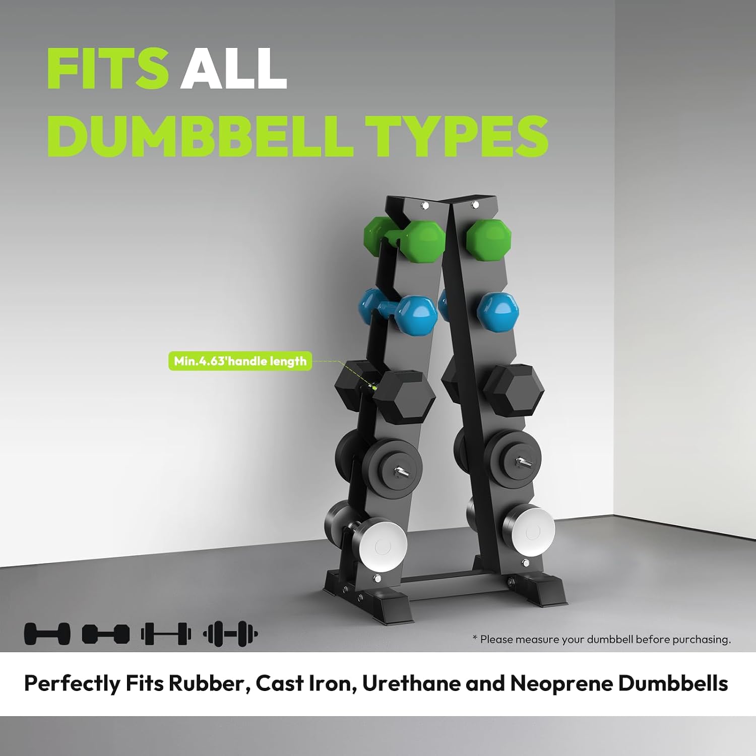 HANDBODE Dumbbell Rack A Frame Weight Rack Stand Dumbbell Weight Storage for Home Gym, Space-Saving Weight Stand for Home Gym