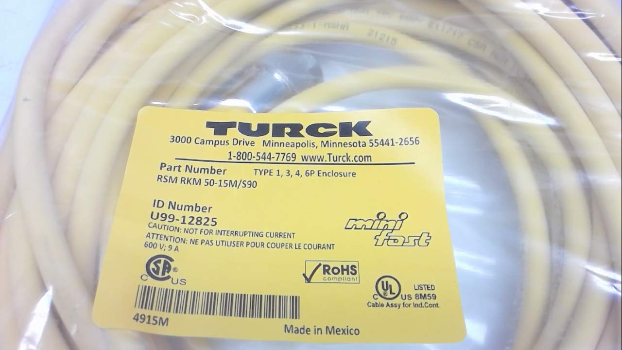 Turck Rsm Rkm 50-15M/S90, Minifast Double-Ended Cordset, U99-12825 Rsm Rkm 50-15M/S90