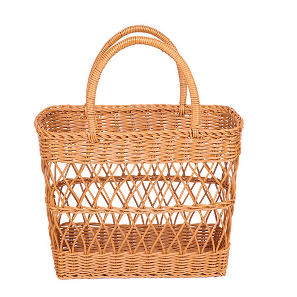 SUPVOX Wicker Handbag Straw Beach Bag Woven Rectangular Basket Purse Imitation Rattan Tote Bag Portable Picnic Basket for Travel Camping