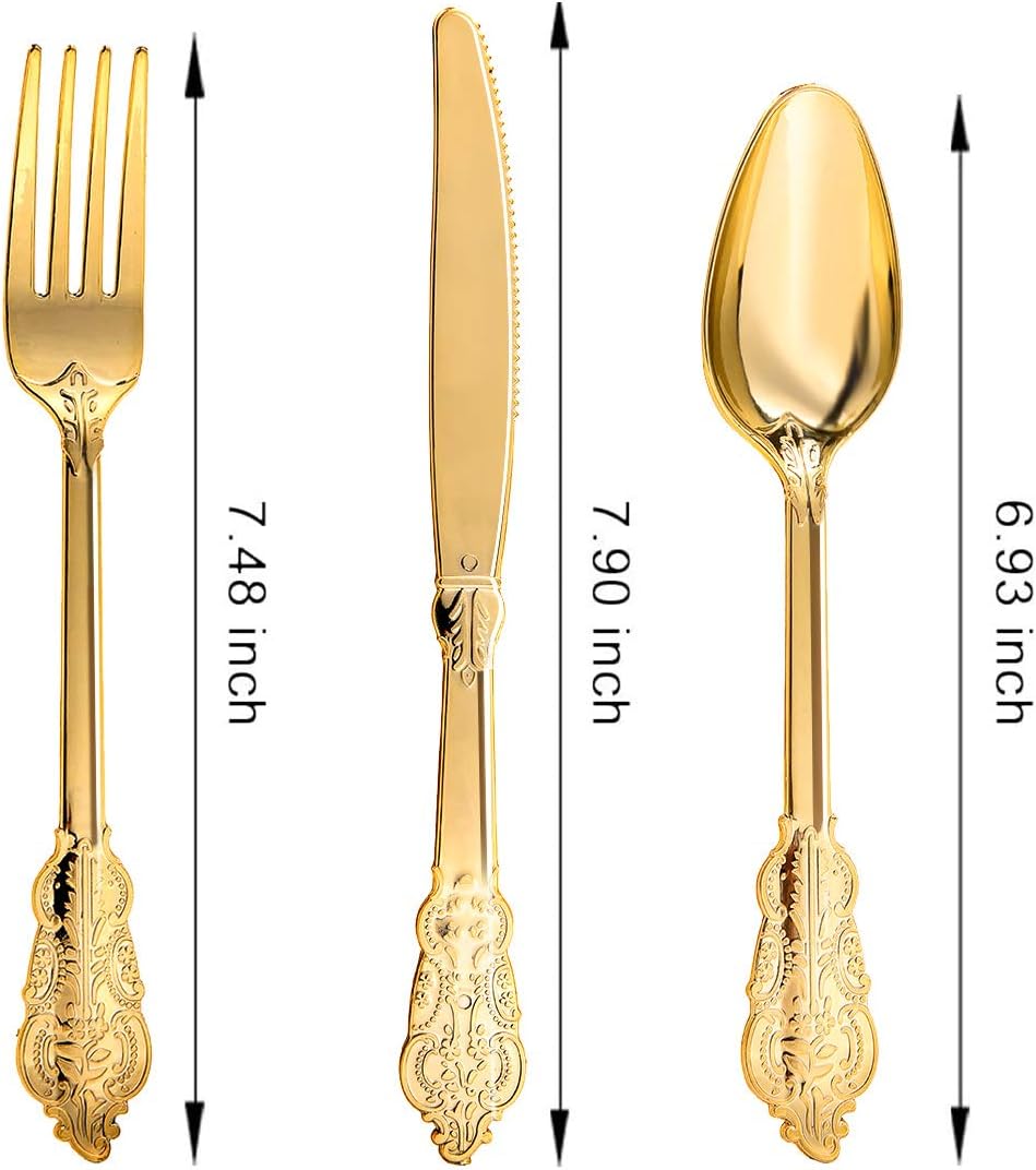 Gold Plastic Sierware Dinnerware Flatware- Heavyweight Plastic