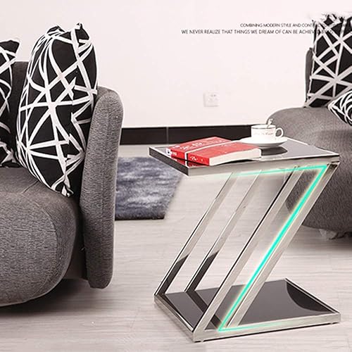 Miniatura 6 de WFF - Mesa de sofá de acero inoxidable, mesa de centro de vidrio templado, mesa de teléfono de oficina, mesita de noche para dormitorio, 17.7 in y