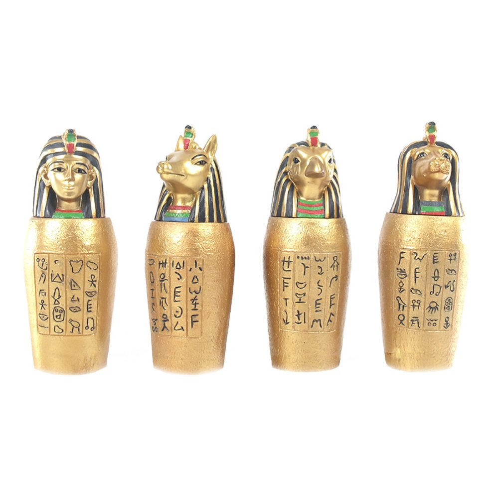 Set of 4 Gold Resin Egyptian Canopic Jar Trinket Pots