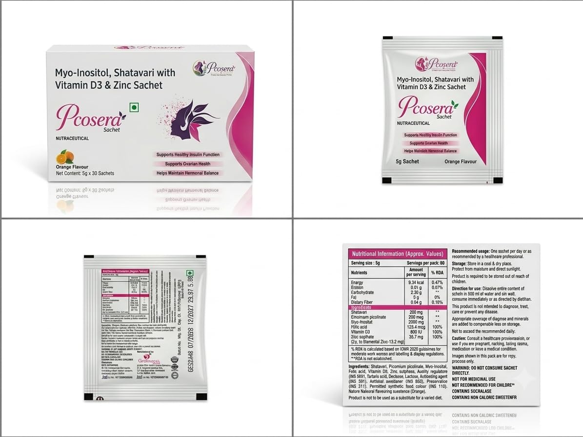 PCOS & PCOD Supplement with Myo-Inositol, Shatavari with Vitamin D3, Zinc & Folic Acid Sachets | Orange Flavour | 30 Sachets x 5g | Nutraceutical Supplement — Amazon image 6