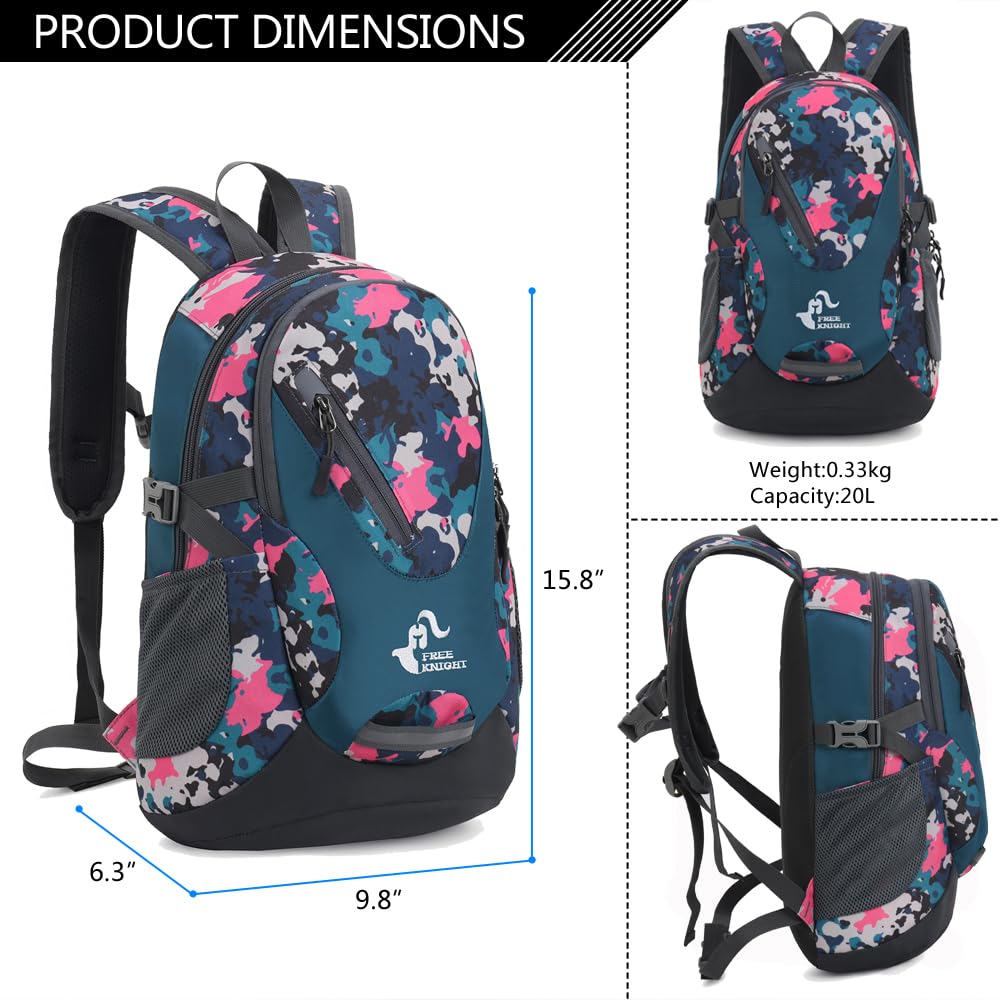 Bseash Kleine Größe 20L leichte wasserdichte Rucksack, Outdoor Sport Travel Daypack für Radfahren Wandern Reiten Radfahren Reisen (Rose Camo)