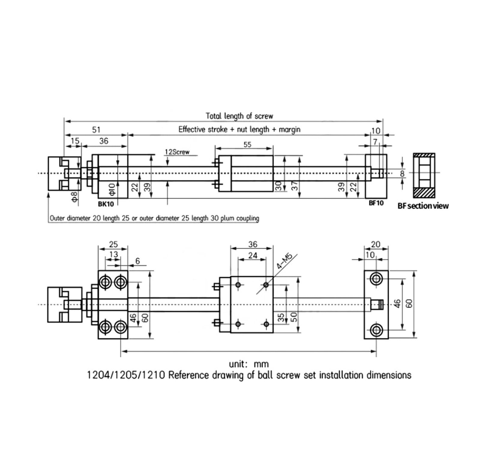 Vis à billes SFU1204 Kit 100-500mm C7 rouleau Dia 12mm pas 4mm for pièces CNC vis CNC avec écrou à bille unique BKBF10 DSG12H coupleur 1 pièces(200mm