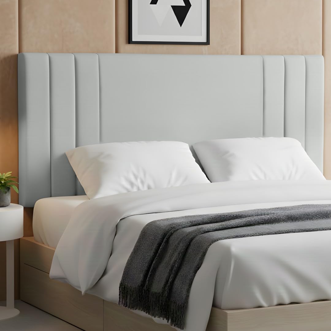 BEDELUNA Headboards for Bed – 24” Rio Plush Fabric Headboard - Elegant Divan Bed Thick Padding Bed Headboards, Luxury Bedroom & Hotel Furniture (Light Silver Plush, 6FT Super King)