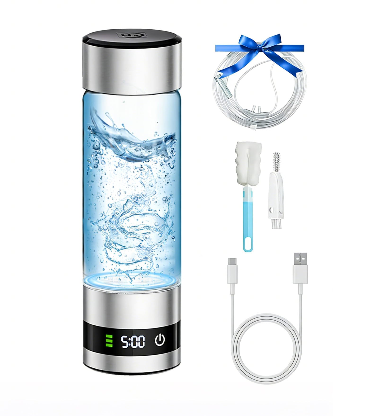 Bouteille d'Eau Hydrogénée Portable 460 ML, Ioniseur d'Eau avec Technologie SPE/PEM, Génération d'Eau Riche en Hydrogène Haute Concentration en 5 Minutes, Usage Maison, Bureau et Salle de Sport