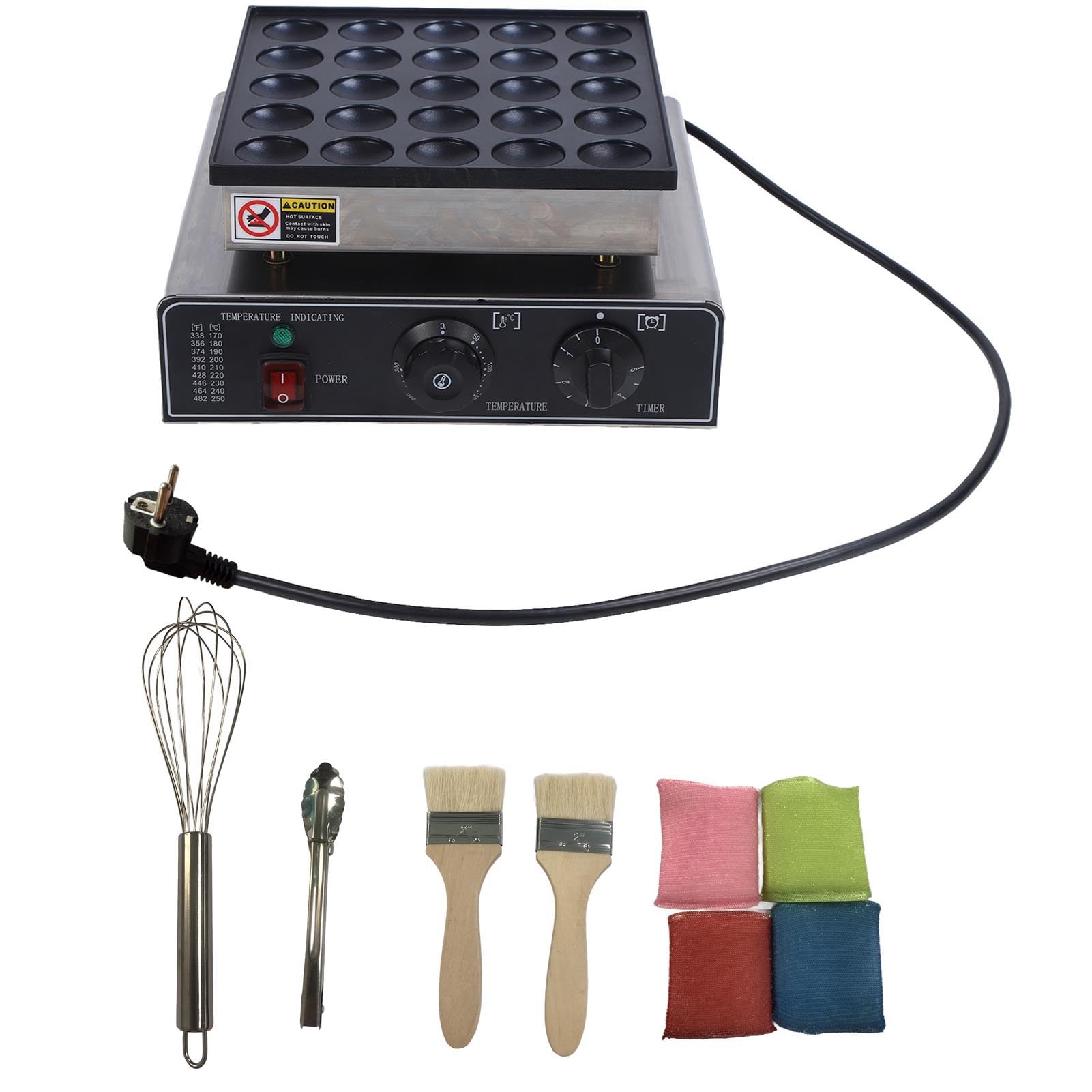 25-Loch Mini Dutch Pancakes, 950W Elektrisch Pfannkuchen Backen Pfanne Waffeleisen Antihaftbeschichtete Pancake Baker Maker für Küche Kochen 50-300 ℃ (EU-Stecker 220 V)