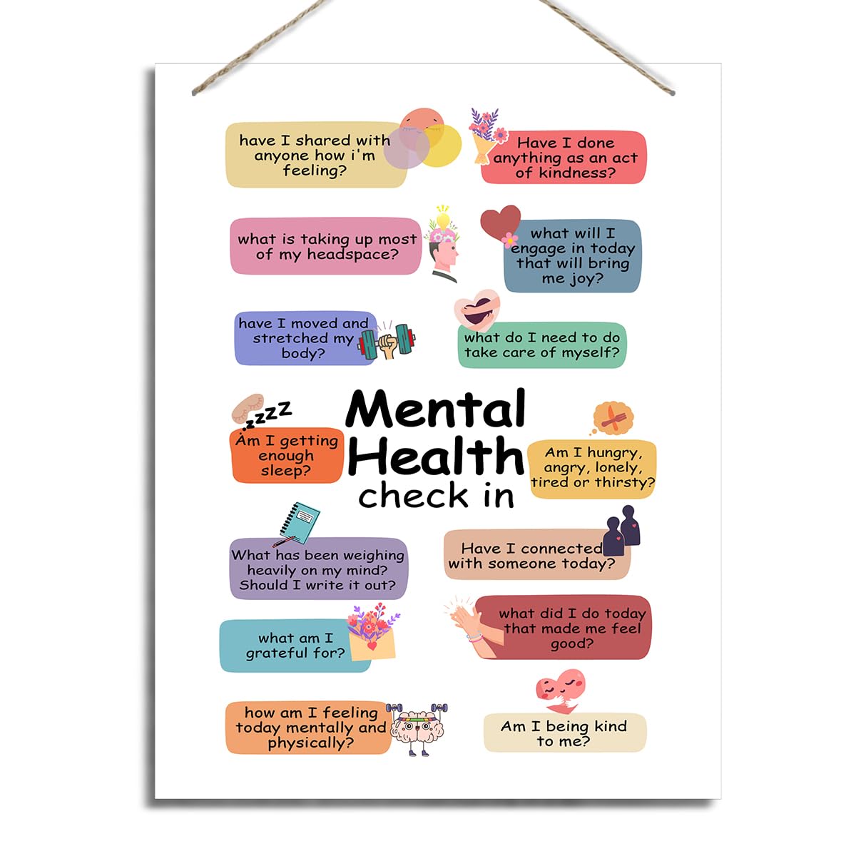 ZPPRJF Mental Health Check In Sign, Decorative Hanging Wood Plaque, 20x26cm, Rustic MDF, Perfect for Office, Home, Therapy Room