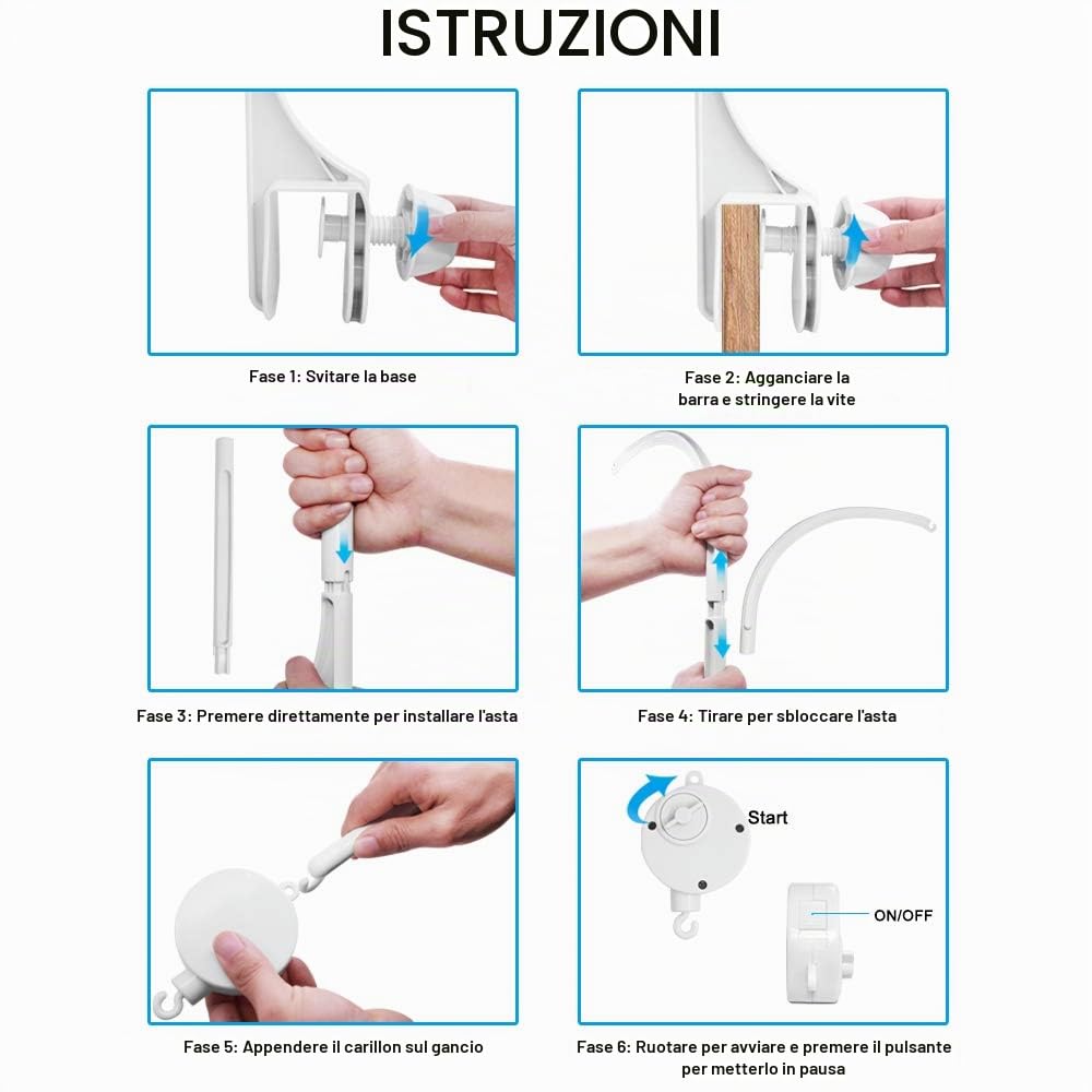 25 pollici Supporto per campana per letto mobile per culla musicale per bambini Letto per bambini Giocattoli di decorazione Carillon rotante Vite a dado Braccio