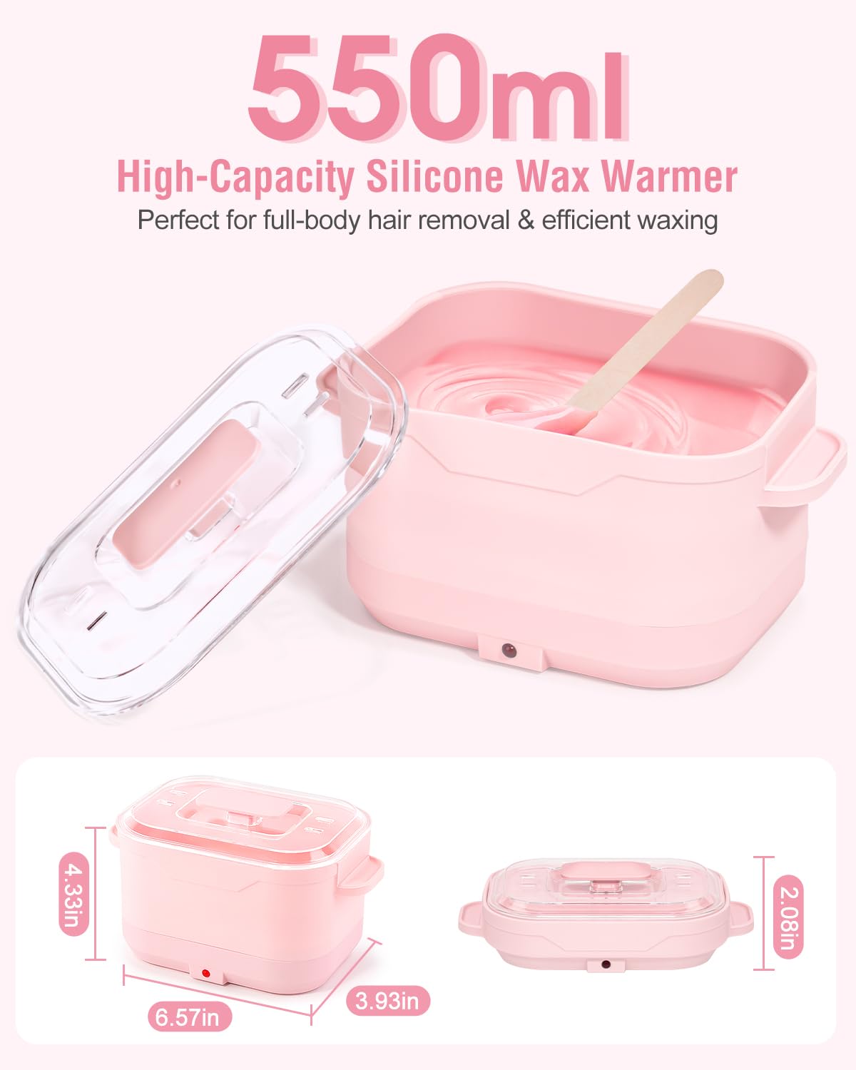 Silicone Wax Warmer for Hair Removal, Foldable Waxing Heater Machine for Melting Hard Soft Wax Beads, 18.6oz Electric Waxing Kit Silicone Wax Pot - Beginner Friendly, Fast Heating, Easy to Clean